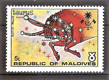 Briefmarke Malediven Mi.Nr. 533 ** Tierkreiszeichen 1974 / Stier