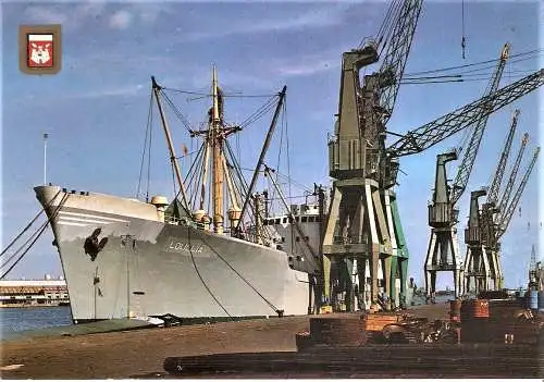 Ansichtskarte Belgien - Antwerpen / Hafen mit Schiff "Loullia" am Pier mit Kränen (1456)