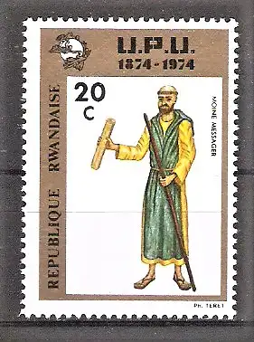 Briefmarke Ruanda Mi.Nr. 661 A ** 100 Jahre Weltpostverein (UPU) 1974 / Mönch als Bote