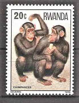 Briefmarke Ruanda Mi.Nr. 922 ** Affen 1978 / Schimpanse (Pan troglodytes)