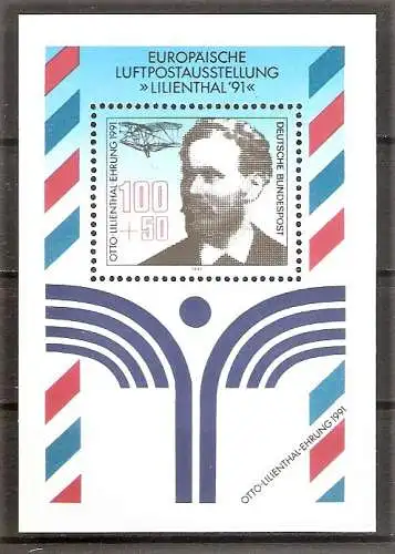 Briefmarke BRD Block 24 ** (Mi.Nr. 1543) Europäische Luftpostausstellung Dresden LILIENTHAL 1991 / Otto Lilienthal