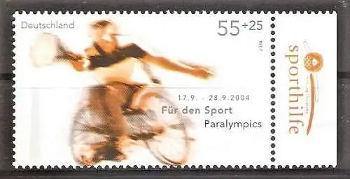 Briefmarke BRD Mi.Nr. 2384 ** Seitenrand rechts - Sporthilfe 2004 / Paralympische Sommerspiele Athen - Rollstuhl-Tennis