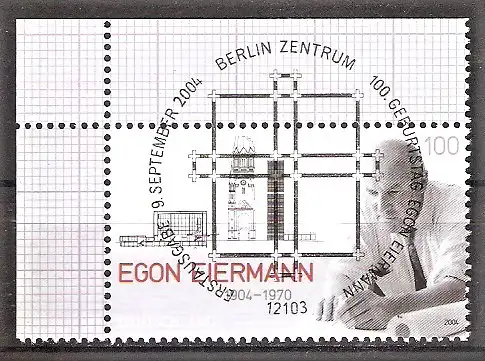 Briefmarke BRD Mi.Nr. 2421 o ESST BERLIN / BOGENECKE o.l. / 100. Geburtstag von Egon Eiermann 2004 - Architekt