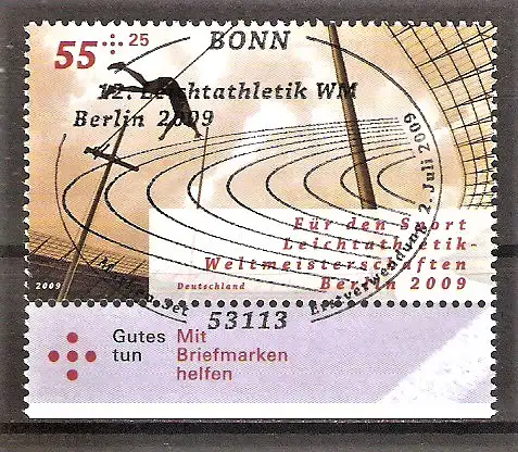 Briefmarke BRD Mi.Nr. 2729 o Unterrand MH-ESST Bonn !! / Leichtathletik-Weltmeisterschaften Berlin 2009