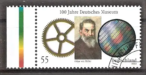 Briefmarke BRD Mi.Nr. 2332 o Seitenrand links - Deutsches Museum München 2003 / Oskar von Miller