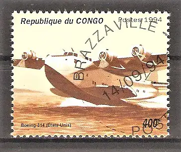 Briefmarke Kongo - Brazzaville Mi.Nr. 1430 o Wasserflugzeuge 1994 / Boeing-314 A Clipper
