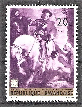 Briefmarke Ruanda Mi.Nr. 218 A ** Caritas 1967 / Gemälde "Heiliger Martin" von Anthonis van Dyck