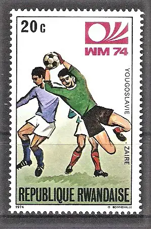 Briefmarke Ruanda Mi.Nr. 626 A ** Fussballweltmeisterschaft Deutschland 1974 / (Jugoslawien–Zaire)