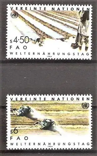 Briefmarke UNO-Wien Mi.Nr. 39-40 ** Welternährungstag 1984 / Bewässerung & Erntemaschinen / Kompletter Satz !