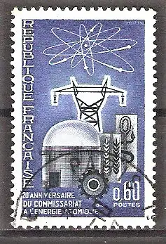 Briefmarke Frankreich Mi.Nr. 1526 o 20 Jahre Atomenergiekommission 1965 / Kernreaktor, Atomsymbol, Starkstrommast