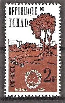 Briefmarke Tschad Mi.Nr. 71** Tiere und Landschaften 1961 / Batha und Löwe