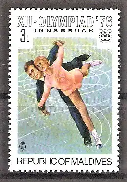 Briefmarke Malediven Mi.Nr. 635 ** Olympische Winterspiele Innsbruck 1976 / Eiskunstpaarlauf