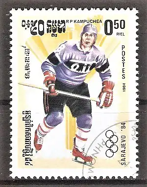 Briefmarke Kambodscha Mi.Nr. 539 o Olympische Winterspiele Sarajevo 1984 / Eishockey