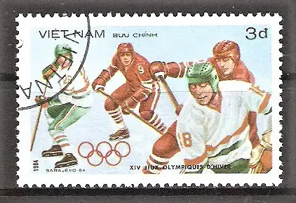 Briefmarke Vietnam Mi.Nr. 1406 o Olympische Winterspiele Sarajevo 1984 / Eishockey