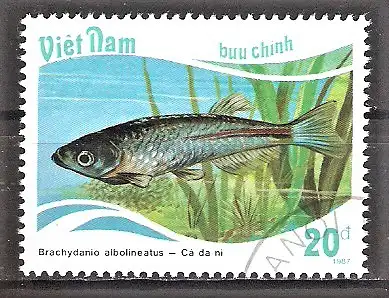 Briefmarke Vietnam Mi.Nr. 1899 o Schillerbärbling (Brachydanio albolineatus)