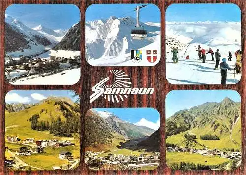 Ansichtskarte Schweiz - Samnaun / Samnaun mit Raveisch, Luftseilbahn und Skigebiet (2169)