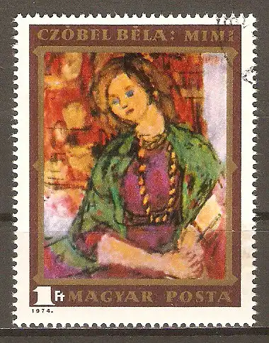 Briefmarke Ungarn Mi.Nr. 2977 A o 91. Geburtstag von Béla Czóbel (Maler) 1974 / Gemälde "Mimi" #2024132