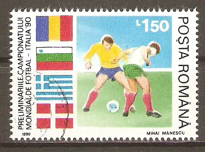 Briefmarke Rumänien Mi.Nr. 4587 o Fussball-Weltmeisterschaft Italien 1990 / Rumänien - Bulgarien #2024345