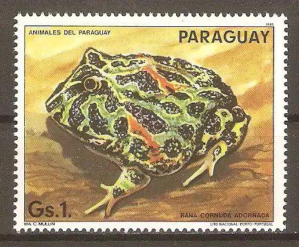 Briefmarke Paraguay Mi.Nr. 3853 ** Tiere Paraguays 1985 / Schmuckhornfrosch (Ceratophrys sp.) #2024399