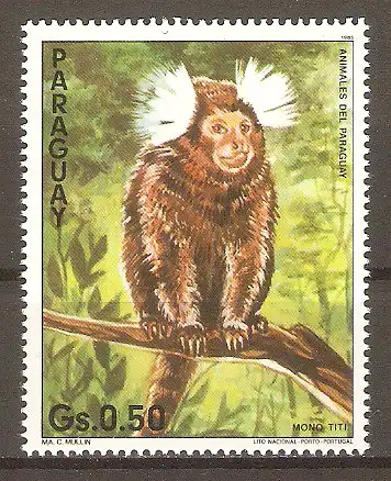 Briefmarke Paraguay Mi.Nr. 3852 ** Tiere Paraguays 1985 / Weißbüscheläffchen (Callithrix jacchus) #2024400