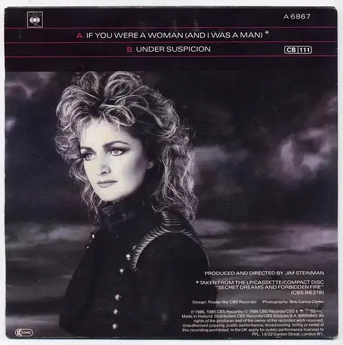 Vinyl-Single: Bonnie Tyler:  If You Were A Woman (And I Was A Man) / Under Suspicion - 1986