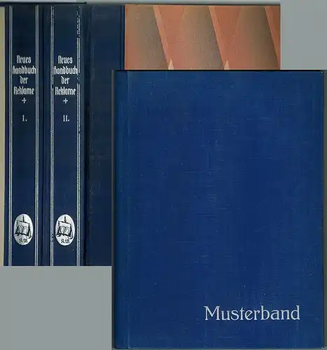 Schmiedchen, Johannes (Hg.): Neues Handbuch der Reklame. Mit zahlreichen, teils mehrfarbigen Beilagen und Abbildungen. Herausgegeben unter Mitwirkung namhafter Autoren und Fachleute. 1. Auflage. 1. bis 10. Tausend. [Musterband]
 Berlin-Lichterfelde, Reinh