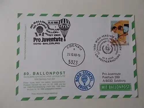 Österreich Postkarte 80. Ballonpostflug