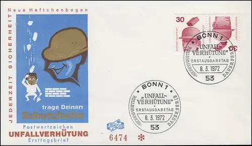 Unfallverhütung-ZD K 11 aus MHB 16 auf FIDACOS-Schmuck-FDC ESSt BONN 8.3.1972