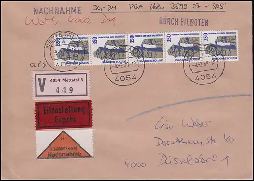 1407 SWK 350 Rollenmarken-5er-Streifen mit Nummer portog. Eil-Nachnahme-Wert-FDC