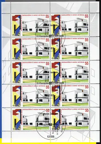 2394 Bauhaus Weimar und Dessau - 10er-Bogen auf Kartonvorlage, ESST