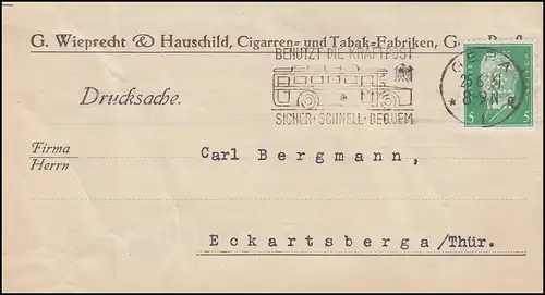 Firmenlochung W&H auf 411 Hindenburg 5 PF als EF auf Drucksache GERA 25.6.31