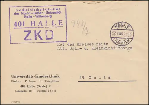 ZKD-Brief Medizinische Fakultät Martin-Luther Uni Halle-Wittenberg HALLE 22.7.65