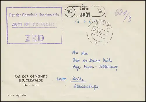 ZKD-Brief Rat der Gemeinde Heuckewalde als Orts-Brief ZEITZ 15.3.65 