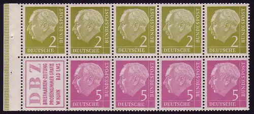 HBl. 5 aus MH 2 Heuss 1955 mit Reklamefeld R3, postfrisch **