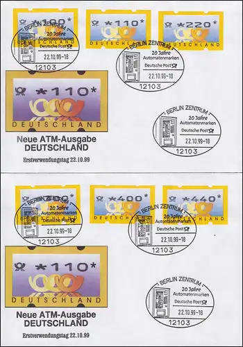 3.2 Posthörner VS 1 ATM 100-440 Pf., Satz auf 2 FDC mit ESST Berlin 22.10.99