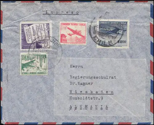 Chile Auslandsbrief CONCEPTION 1950 Flugpostmarken / Flugzeuge nach Wiesbaden