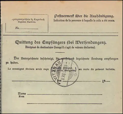 102+104 Roi Louis sur carte de paquet international pour le 3.11.1919 vers VITZNAU 8.11.