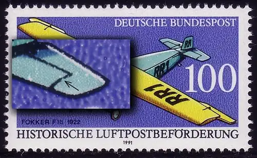 1524 Luftpost 100 Pf mit PLF Höhenruder gebrochen, Feld 29, **