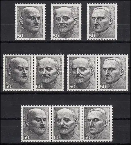 871-873 aus Block 11 Friedensnobelpreisträger 1975, 3 ZD + 3 Ezm, ZD-Set **