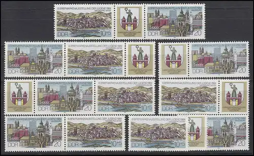 2903-2904 Jugendausstellung Magdeburg, 6 Zusammendrucke + 2 Ezm, Set postfrisch