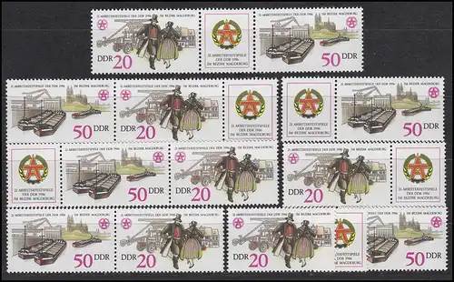 3028-3029 Arbeiterfestspiele Magdeburg 1986, 6 ZD + 2 Ezm, Set postfrisch