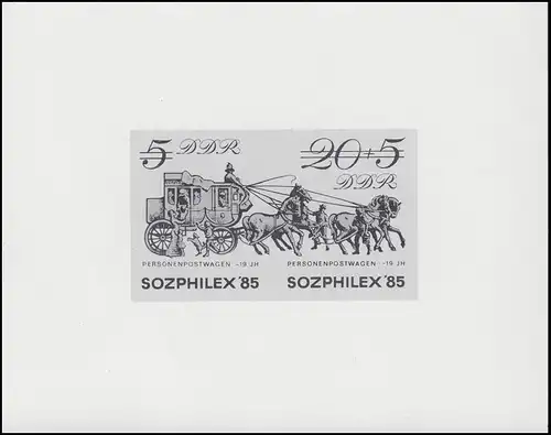 Schwarzdruck der DDR Sozphilex 1985 Postkutsche Zusammendruck 2965-66 S