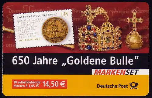 62IbA MH Goldene Bulle **, postfrisches Markenheftchen 15/75 Grad