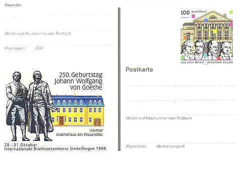 PSo 62 Briefmarkenbörse Sindelfingen Goethe 1999, ** wie verausgabt