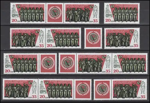 2357-2358 Kampfgruppen der DDR, 6 Zusammendrucke und 2 Ezm, Set postfrisch **