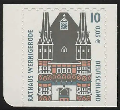 2187BD SWK 10 Pf/0,05 Euro unten geschnitten sk Rathaus Wernigerode, **