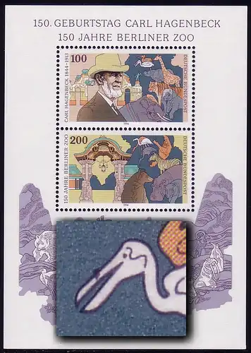 Block 28I Carl Hagenbeck & Berliner Zoo 1994, PLF I Schnabelfleck, postfrisch