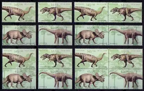 2687-2690 en bloc 73 dinosaures, 5 impressions et 4 timbres individuels, set **