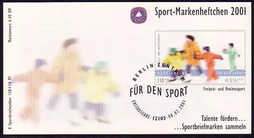 Sport 2001 Freizeitsport 110 Pf / 0,56 Euro mit 4x2167, postfrisch