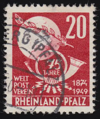 Rheinland-Pfalz 51 Weltpostverein UPU 20 Pf. O geprüft BPP